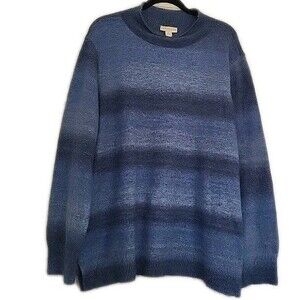 Appleseeds Womens XL Sweater Top Pullover Blue Ombre Stripe Mock Neck EUC